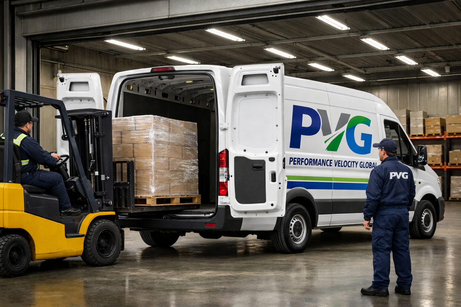 PVG fleet loading at warehouse dock